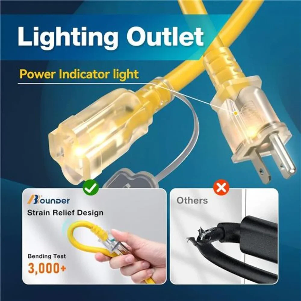 Outdoor Extension Cord 100 FT Waterproof, 12/3 SJTW Heavy Duty 15A 1875W